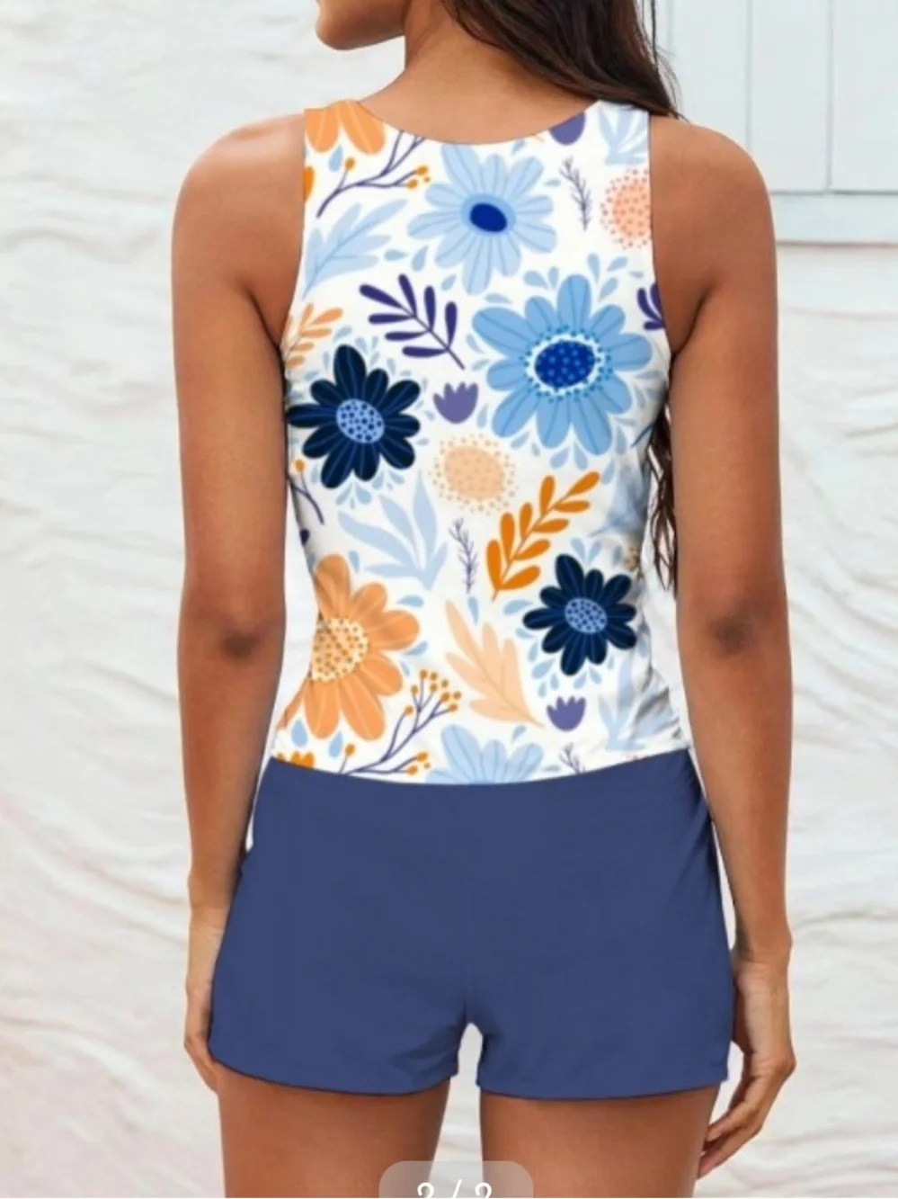 Floral Print High-Neck Tankini Blue & Orange NWOT - Picture 2 of 2